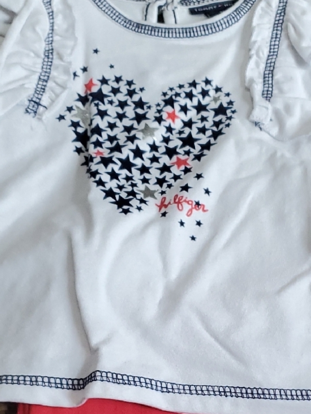 Tommy Hilfiger White Ruffle Heart Tank with Coral Shorts